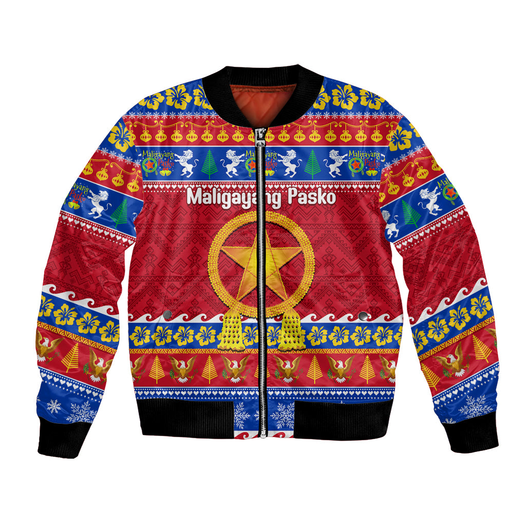 Custom Philippines Christmas Bomber Jacket Filipino Parol Maligayang Pasko LT14 Unisex Blue - Polynesian Pride