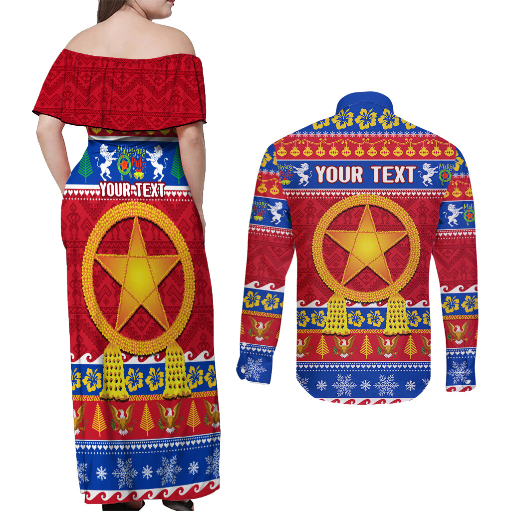Custom Philippines Christmas Couples Matching Off Shoulder Maxi Dress and Long Sleeve Button Shirt Filipino Parol Maligayang Pasko LT14 - Polynesian Pride