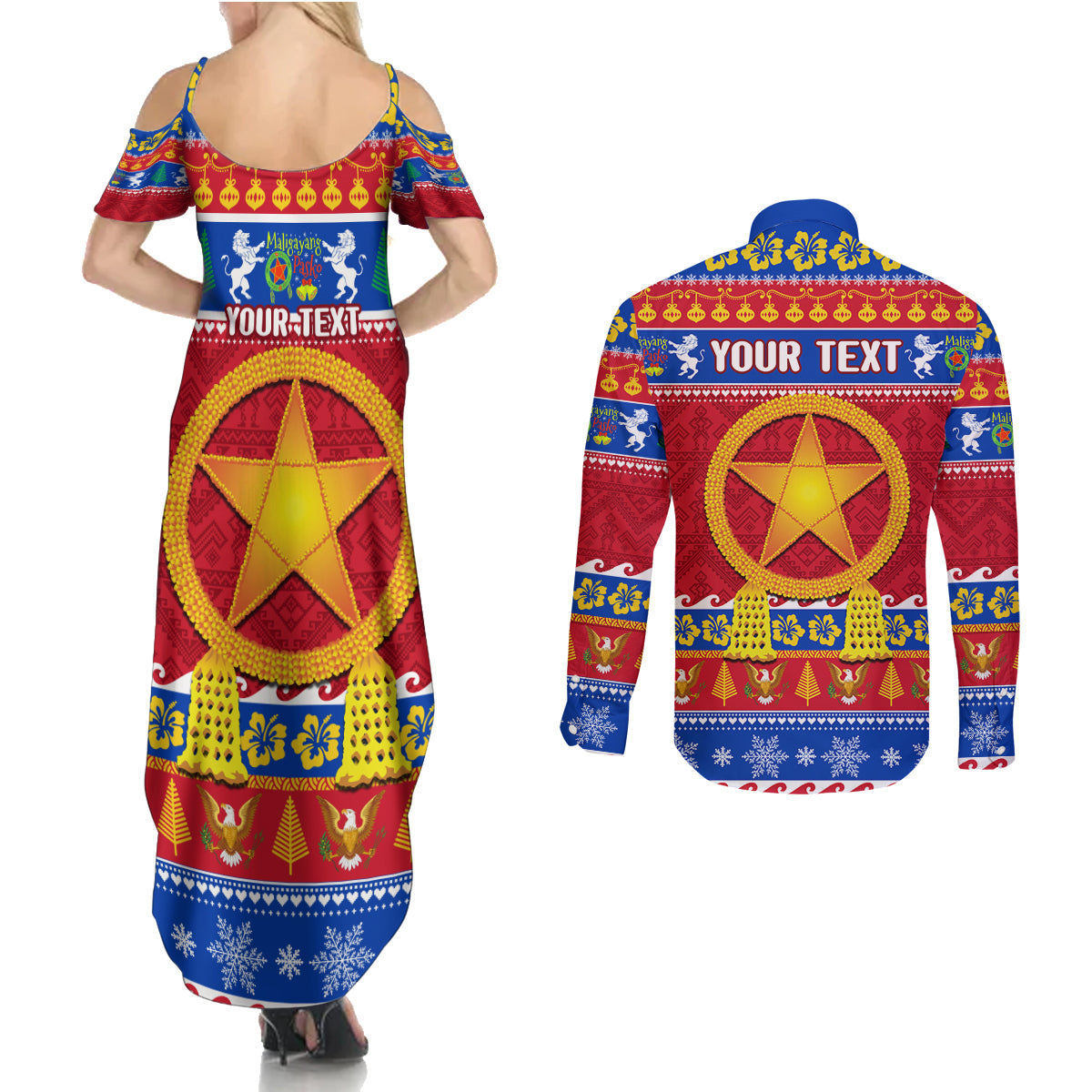 Custom Philippines Christmas Couples Matching Summer Maxi Dress and Long Sleeve Button Shirt Filipino Parol Maligayang Pasko LT14 - Polynesian Pride