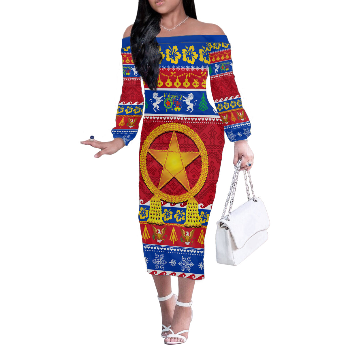 Custom Philippines Christmas Family Matching Off Shoulder Long Sleeve Dress and Hawaiian Shirt Filipino Parol Maligayang Pasko LT14 Mom's Dress Blue - Polynesian Pride