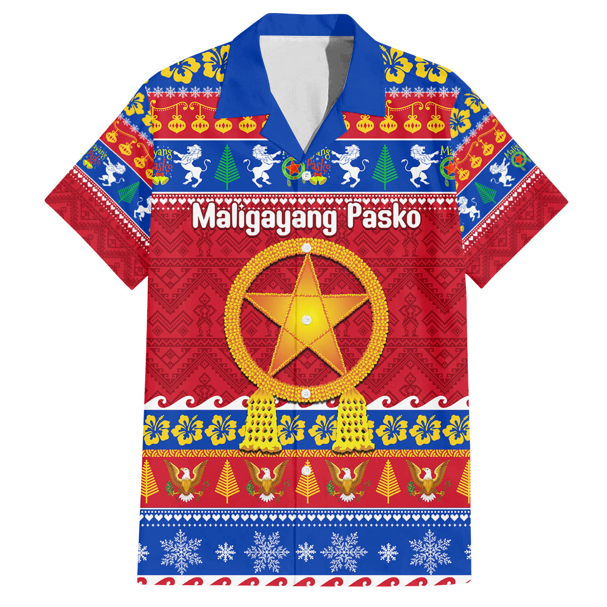Custom Philippines Christmas Family Matching Off Shoulder Short Dress and Hawaiian Shirt Filipino Parol Maligayang Pasko LT14 Dad's Shirt - Short Sleeve Blue - Polynesian Pride