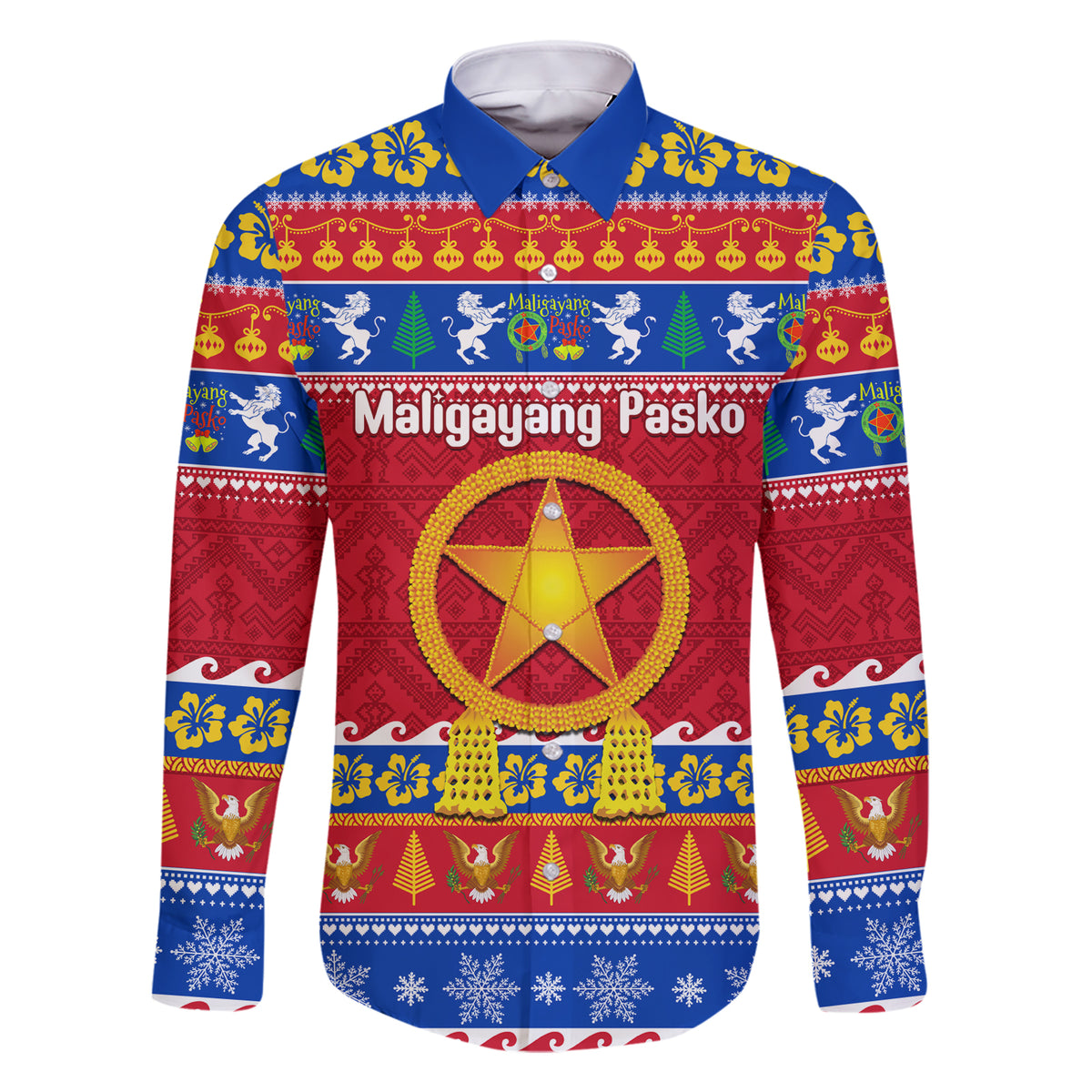 Custom Philippines Christmas Family Matching Short Sleeve Bodycon Dress and Hawaiian Shirt Filipino Parol Maligayang Pasko LT14 Dad's Shirt - Long Sleeve Blue - Polynesian Pride