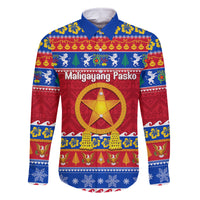 Custom Philippines Christmas Family Matching Summer Maxi Dress and Hawaiian Shirt Filipino Parol Maligayang Pasko LT14 Dad's Shirt - Long Sleeve Blue - Polynesian Pride