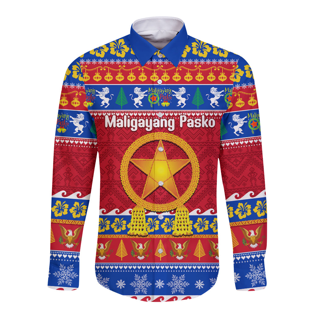 Custom Philippines Christmas Long Sleeve Button Shirt Filipino Parol Maligayang Pasko LT14 Unisex Blue - Polynesian Pride