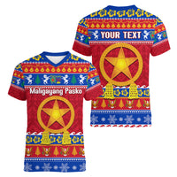 Custom Philippines Christmas Women V Neck T Shirt Filipino Parol Maligayang Pasko LT14 - Polynesian Pride