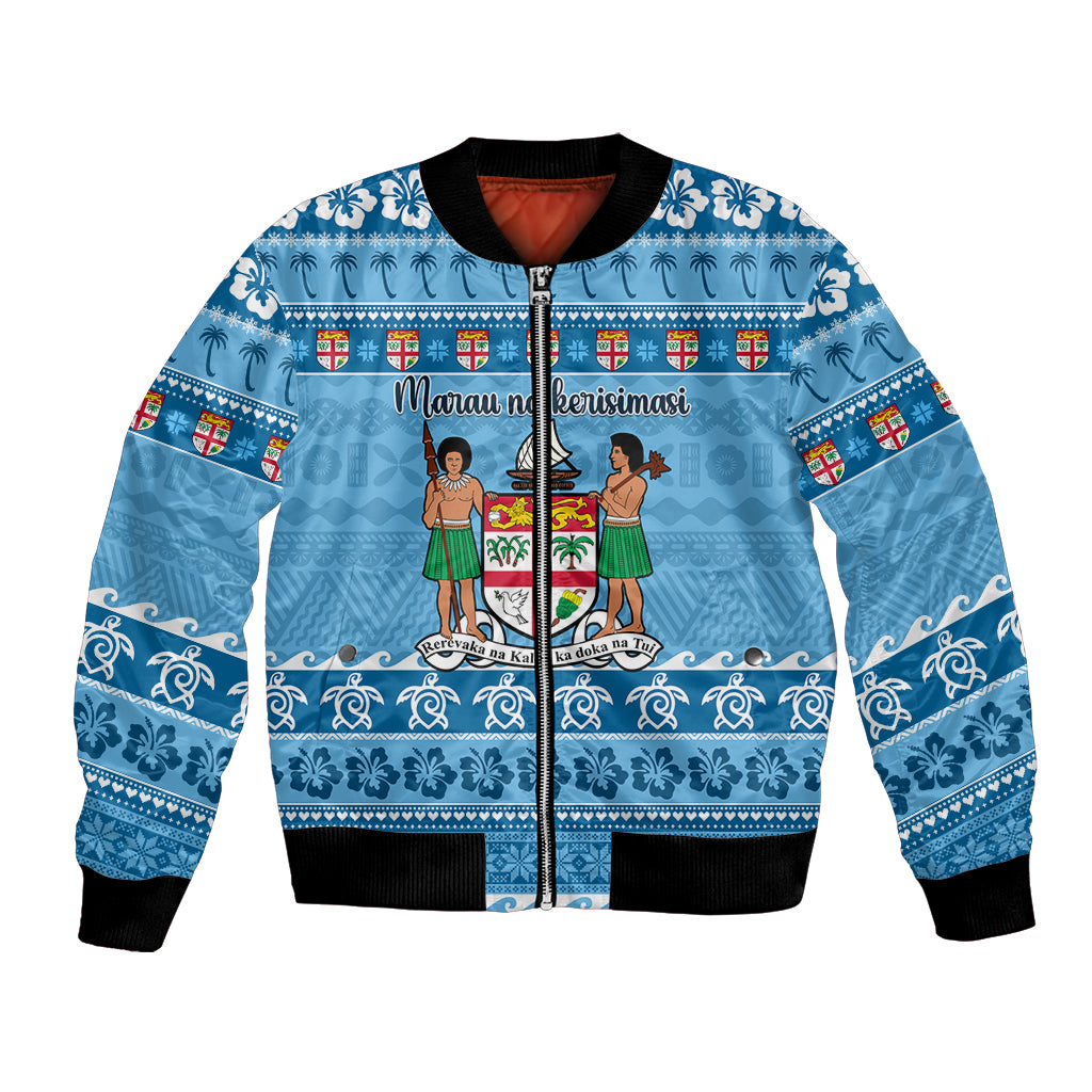 Custom Fiji Christmas Bomber Jacket Fijian Tapa Marau na Kerisimasi LT14 Unisex Blue - Polynesian Pride