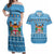 Custom Fiji Christmas Couples Matching Off Shoulder Maxi Dress and Hawaiian Shirt Fijian Tapa Marau na Kerisimasi LT14 Blue - Polynesian Pride