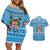 Custom Fiji Christmas Couples Matching Off Shoulder Short Dress and Hawaiian Shirt Fijian Tapa Marau na Kerisimasi LT14 Blue - Polynesian Pride