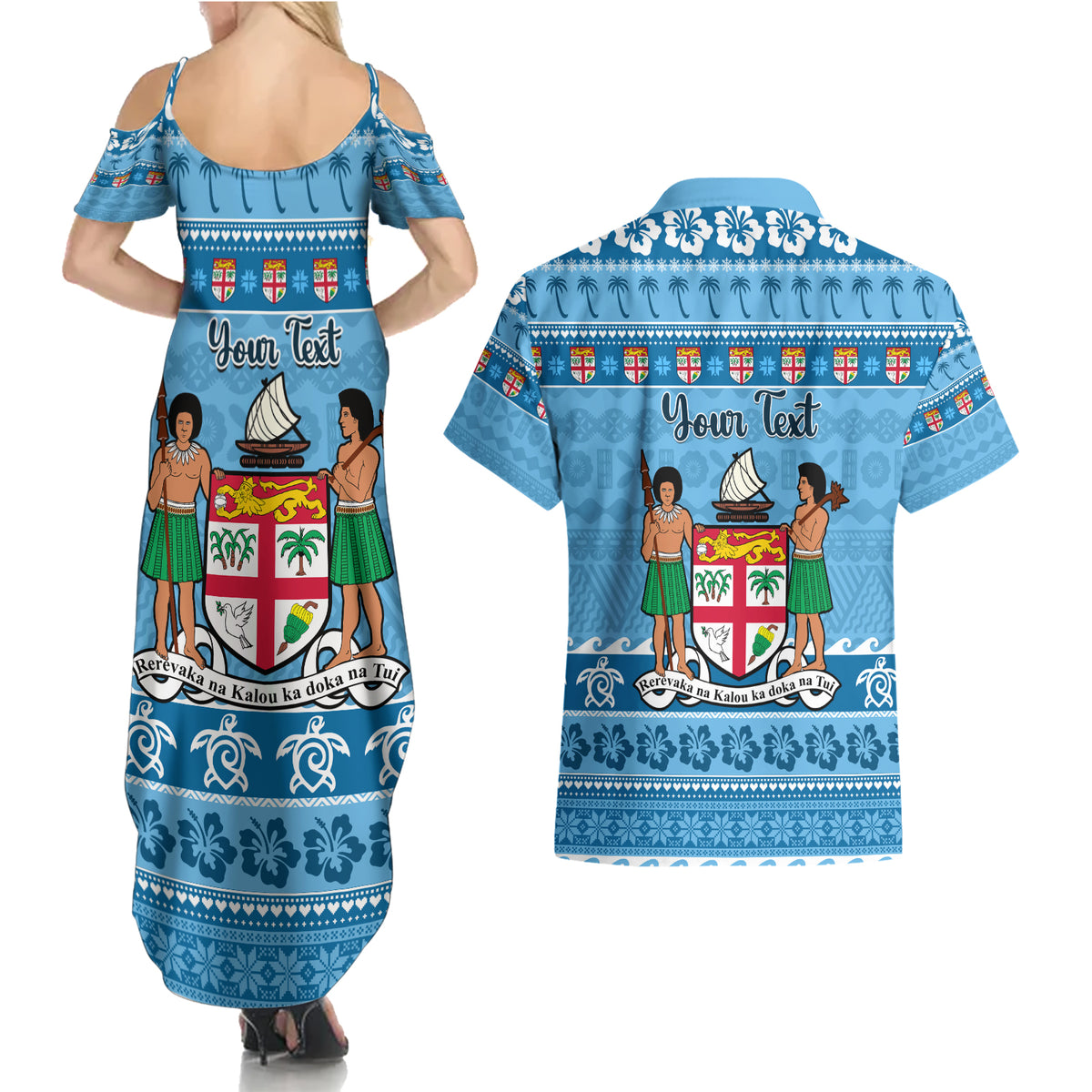 Custom Fiji Christmas Couples Matching Summer Maxi Dress and Hawaiian Shirt Fijian Tapa Marau na Kerisimasi LT14 - Polynesian Pride