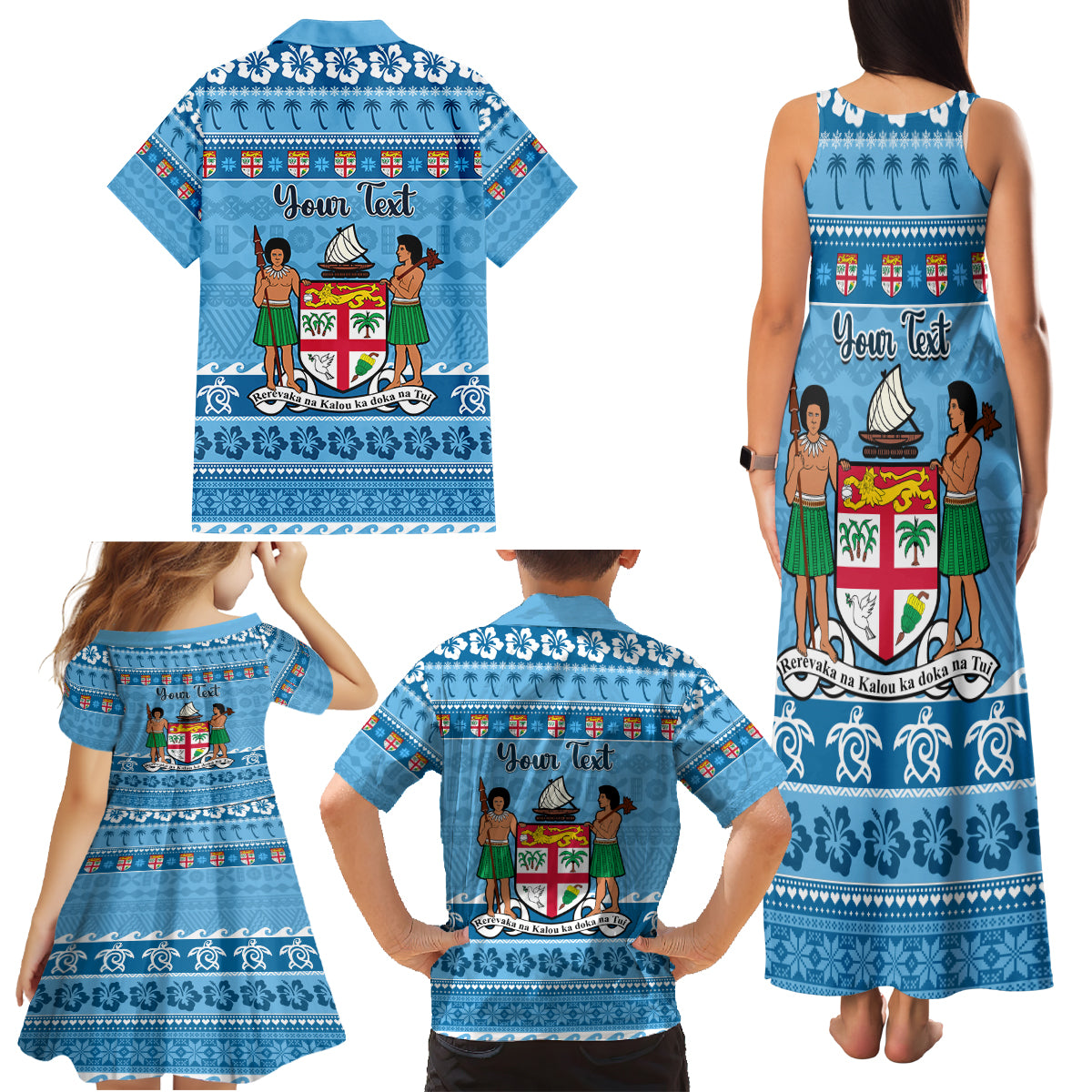 Custom Fiji Christmas Family Matching Tank Maxi Dress and Hawaiian Shirt Fijian Tapa Marau na Kerisimasi LT14 - Polynesian Pride