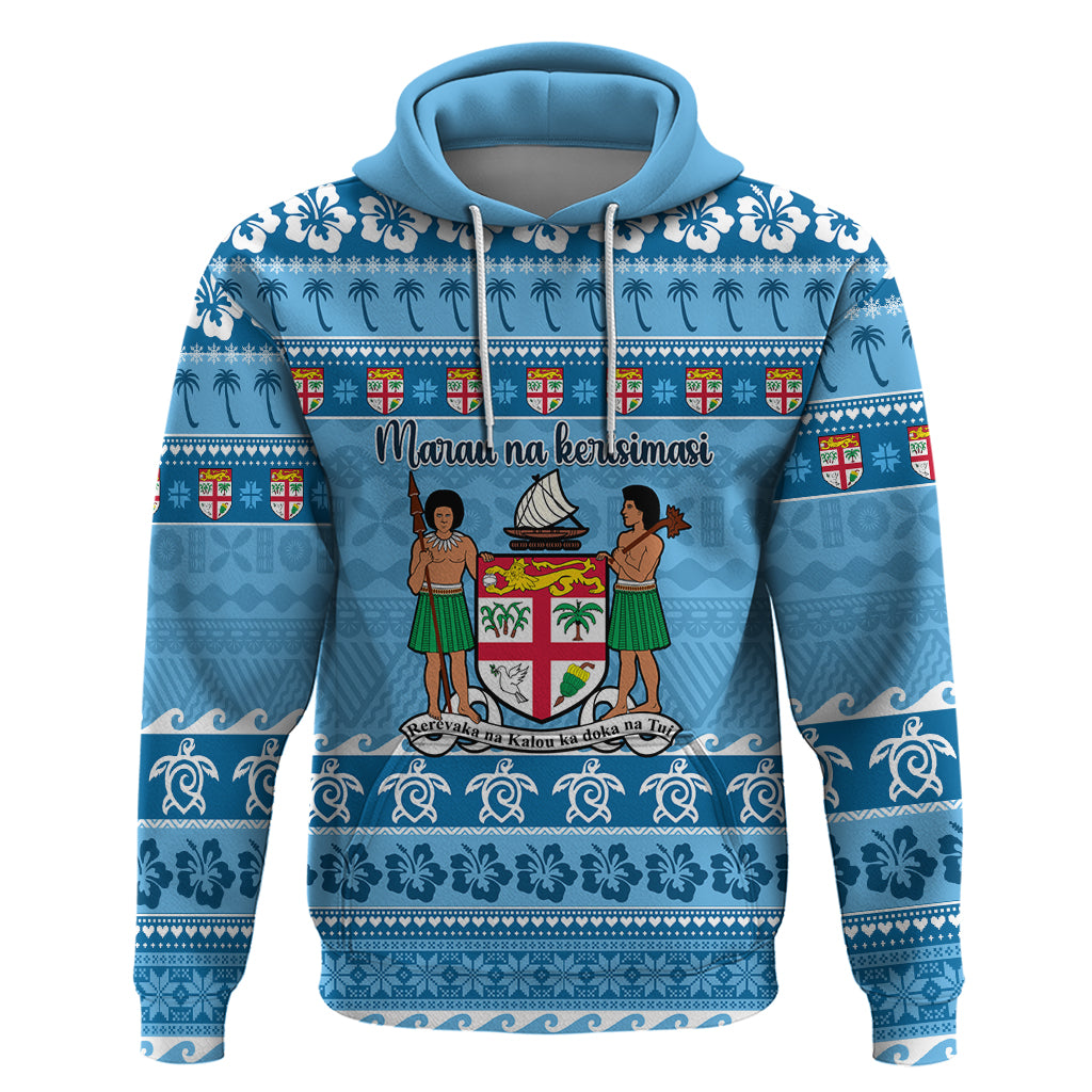 Custom Fiji Christmas Hoodie Fijian Tapa Marau na Kerisimasi LT14 Pullover Hoodie Blue - Polynesian Pride