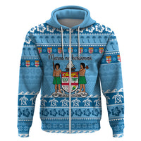 Custom Fiji Christmas Hoodie Fijian Tapa Marau na Kerisimasi LT14 Zip Hoodie Blue - Polynesian Pride