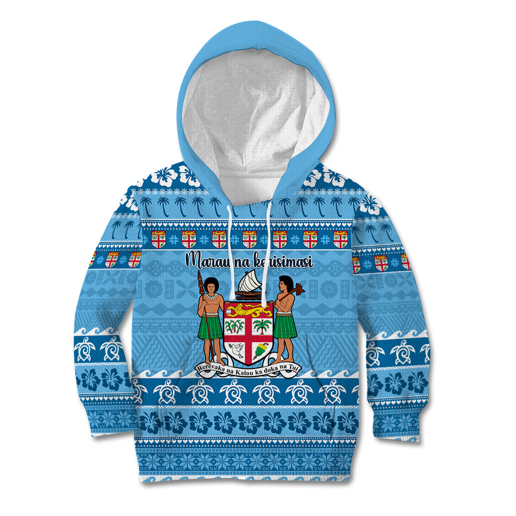 Custom Fiji Christmas Kid Hoodie Fijian Tapa Marau na Kerisimasi LT14 Blue - Polynesian Pride