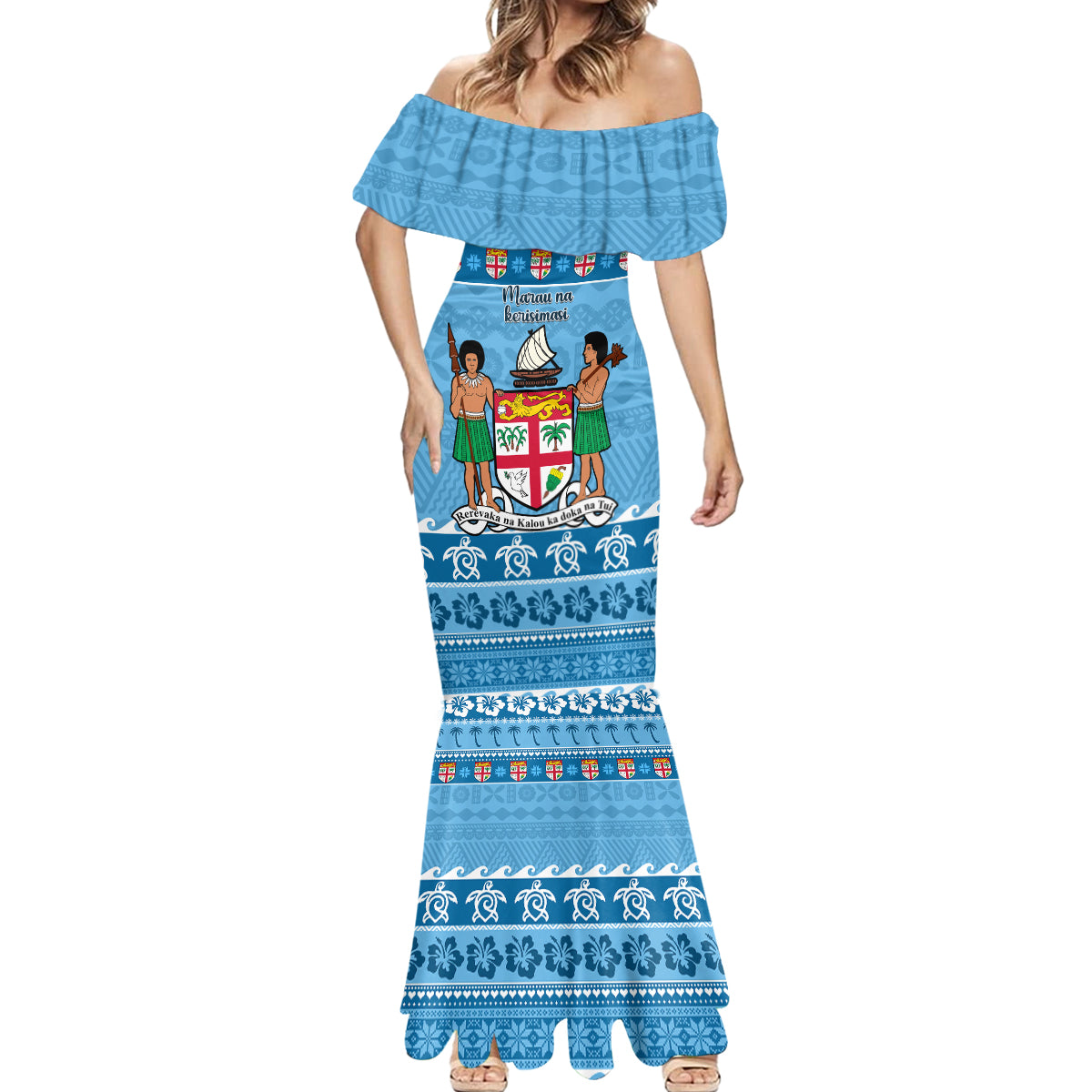 Custom Fiji Christmas Mermaid Dress Fijian Tapa Marau na Kerisimasi LT14 - Polynesian Pride