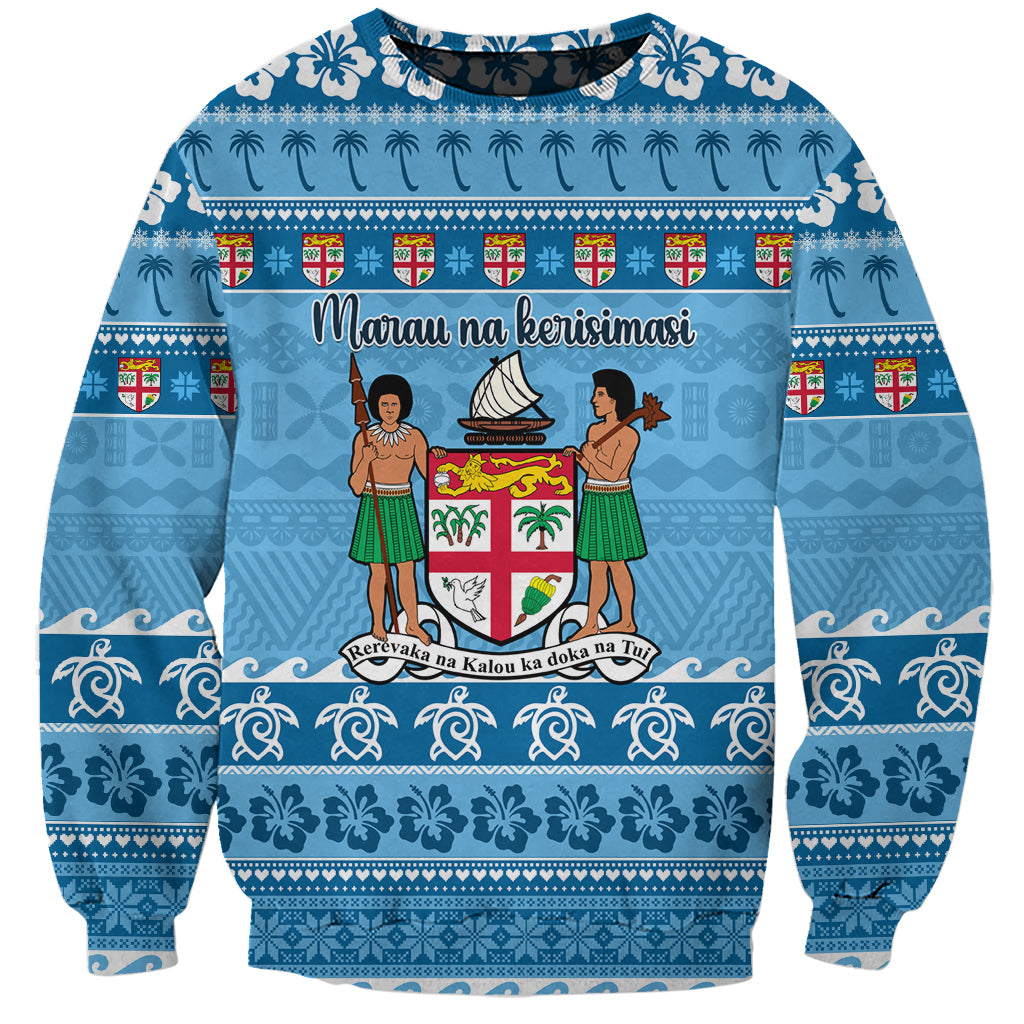 Custom Fiji Christmas Sweatshirt Fijian Tapa Marau na Kerisimasi LT14 Unisex Blue - Polynesian Pride