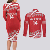 Custom Mate Maa Tonga Couples Matching Long Sleeve Bodycon Dress and Long Sleeve Button Shirt 2024 Go Champions
