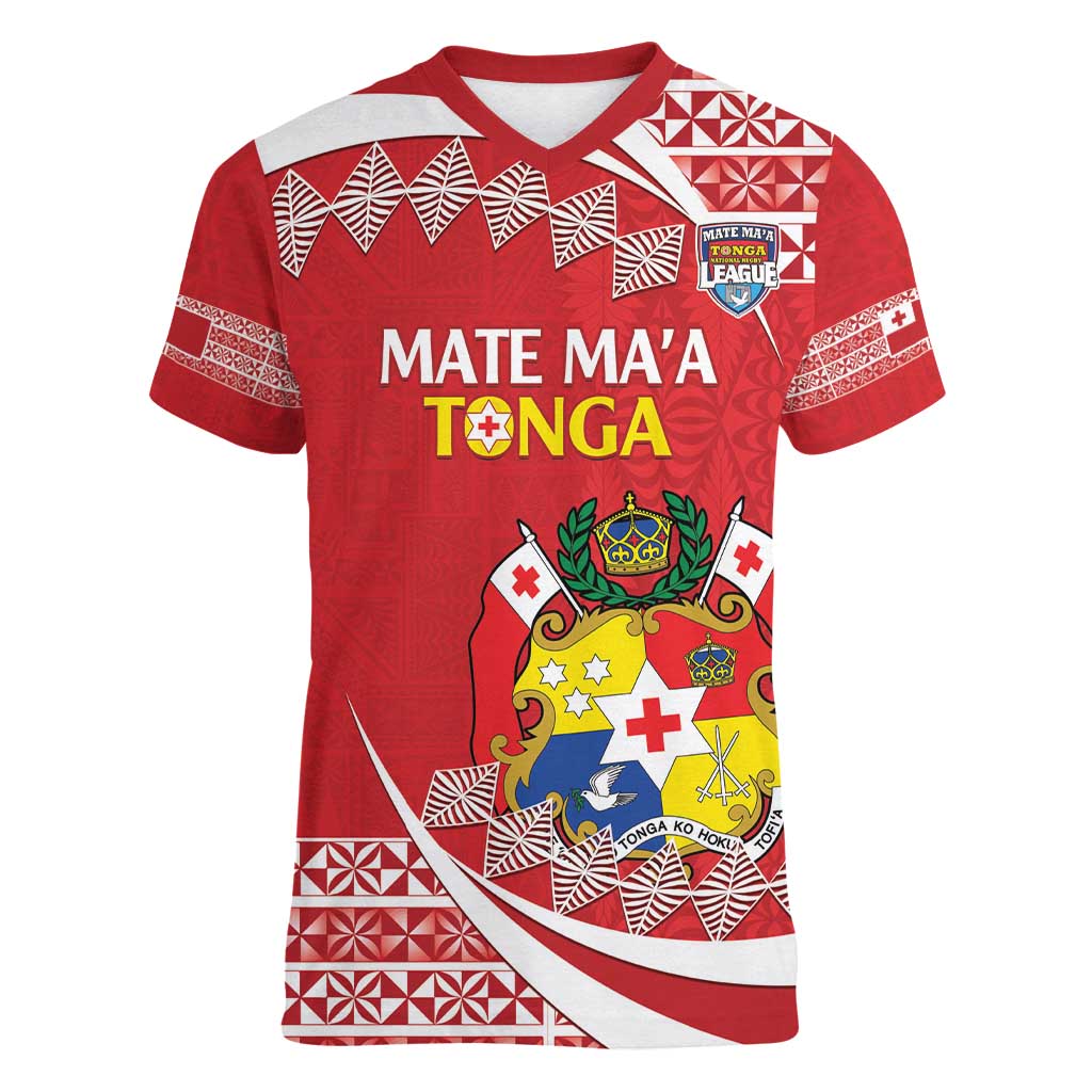 Custom Mate Maa Tonga Women V-Neck T-Shirt 2024 Go Champions LT14 Female Red - Polynesian Pride