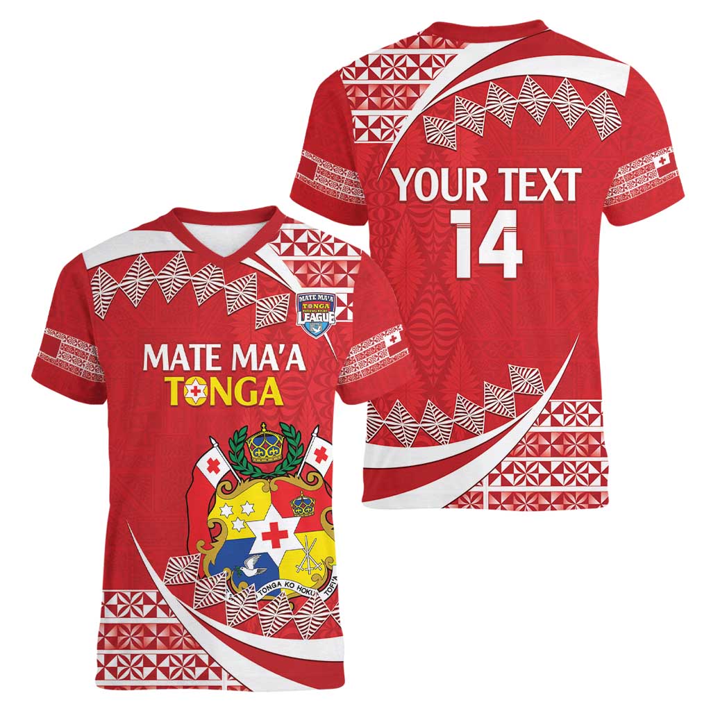 Custom Mate Maa Tonga Women V-Neck T-Shirt 2024 Go Champions LT14 - Polynesian Pride