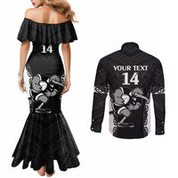 Aotearoa Rugby Custom Couples Matching Mermaid Dress and Long Sleeve Button Shirt Maori Kiwi - Mascot Style