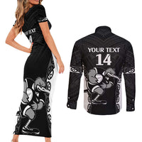 Aotearoa Rugby Custom Couples Matching Short Sleeve Bodycon Dress and Long Sleeve Button Shirt Maori Kiwi - Mascot Style