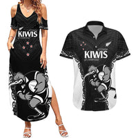 Aotearoa Rugby Custom Couples Matching Summer Maxi Dress and Hawaiian Shirt Maori Kiwi - Mascot Style