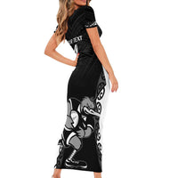 Aotearoa Rugby Custom Family Matching Short Sleeve Bodycon Dress and Hawaiian Shirt Maori Kiwi - Mascot Style