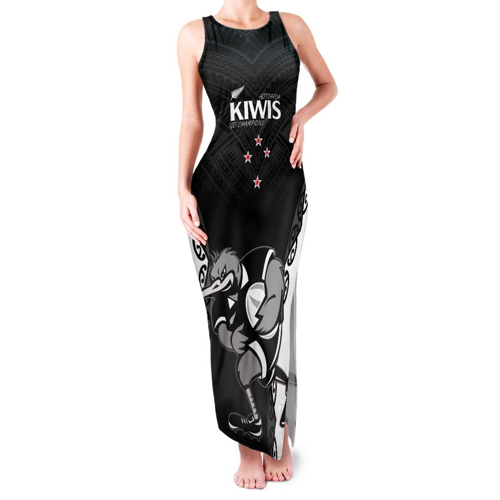 Aotearoa Rugby Custom Family Matching Tank Maxi Dress and Hawaiian Shirt Maori Kiwi - Mascot Style