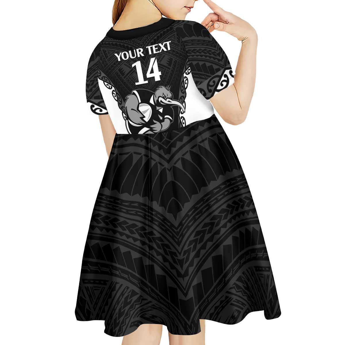 Aotearoa Rugby Custom Kid Short Sleeve Dress Maori Kiwi - Mascot Style LT14 - Polynesian Pride