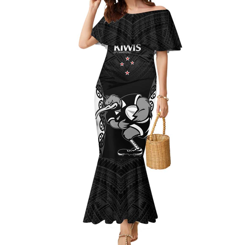 Aotearoa Rugby Custom Mermaid Dress Maori Kiwi - Mascot Style LT14 Women Black - Polynesian Pride