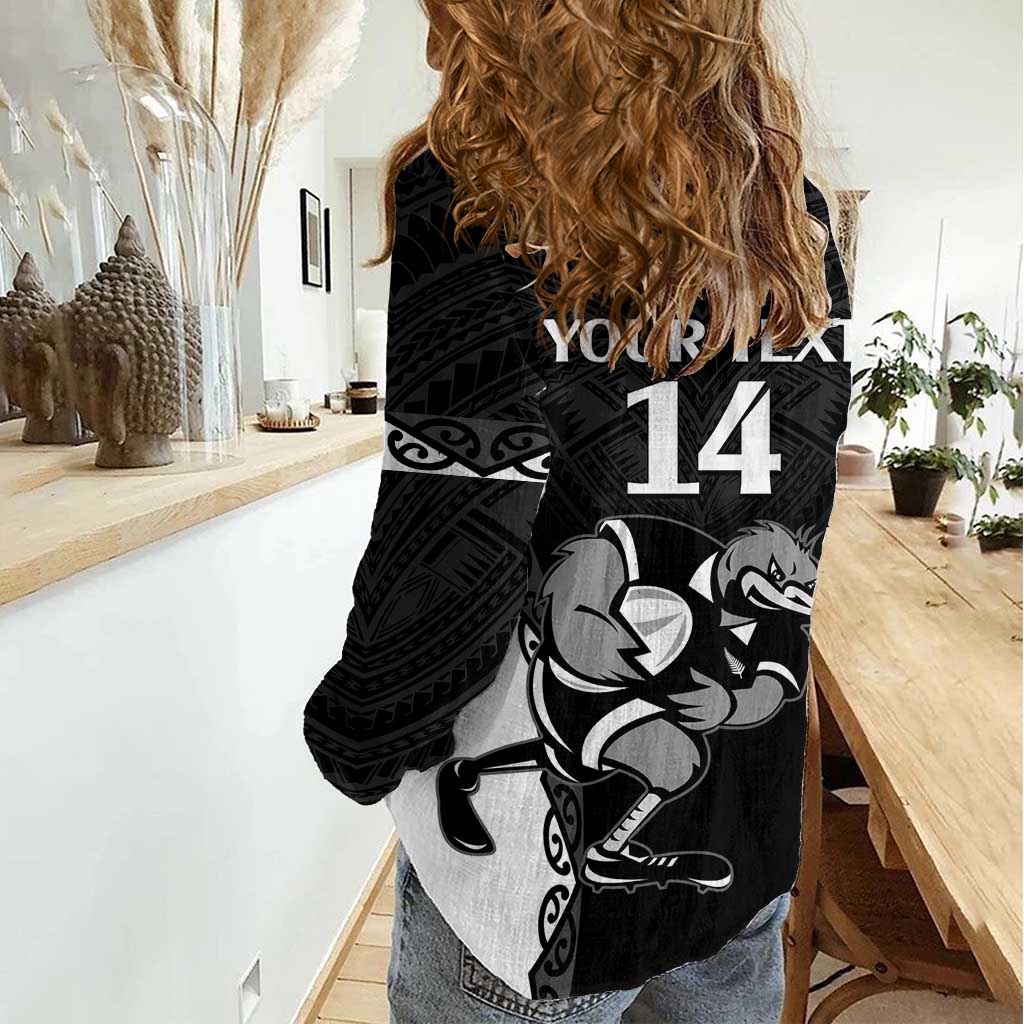 Aotearoa Rugby Custom Women Casual Shirt Maori Kiwi - Mascot Style LT14 - Polynesian Pride
