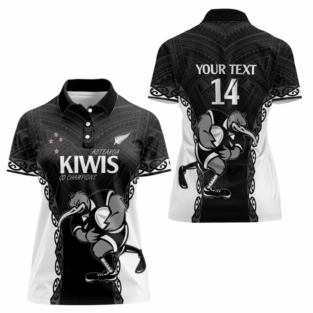 Aotearoa Rugby Custom Women Polo Shirt Maori Kiwi - Mascot Style LT14 - Polynesian Pride