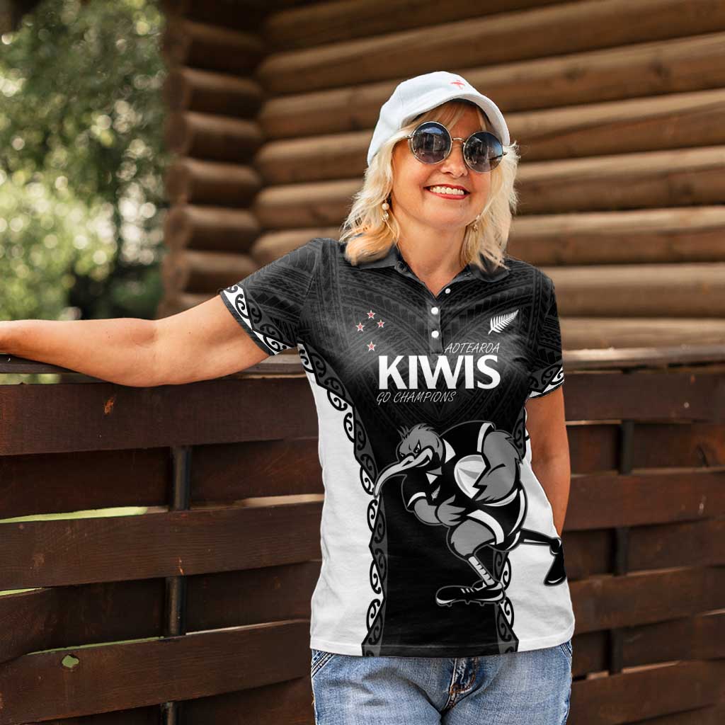 Aotearoa Rugby Custom Women Polo Shirt Maori Kiwi - Mascot Style LT14 - Polynesian Pride