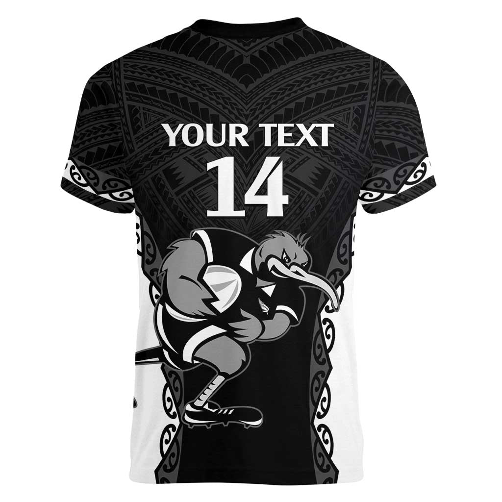 Aotearoa Rugby Custom Women V-Neck T-Shirt Maori Kiwi - Mascot Style LT14 - Polynesian Pride