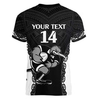 Aotearoa Rugby Custom Women V-Neck T-Shirt Maori Kiwi - Mascot Style LT14 - Polynesian Pride