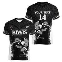 Aotearoa Rugby Custom Women V-Neck T-Shirt Maori Kiwi - Mascot Style LT14 - Polynesian Pride