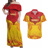 Papua New Guinea Rugby Custom Couples Matching Off Shoulder Maxi Dress and Hawaiian Shirt Go Kumuls PNG - Polynesian Pattern LT14 Yellow - Polynesian Pride