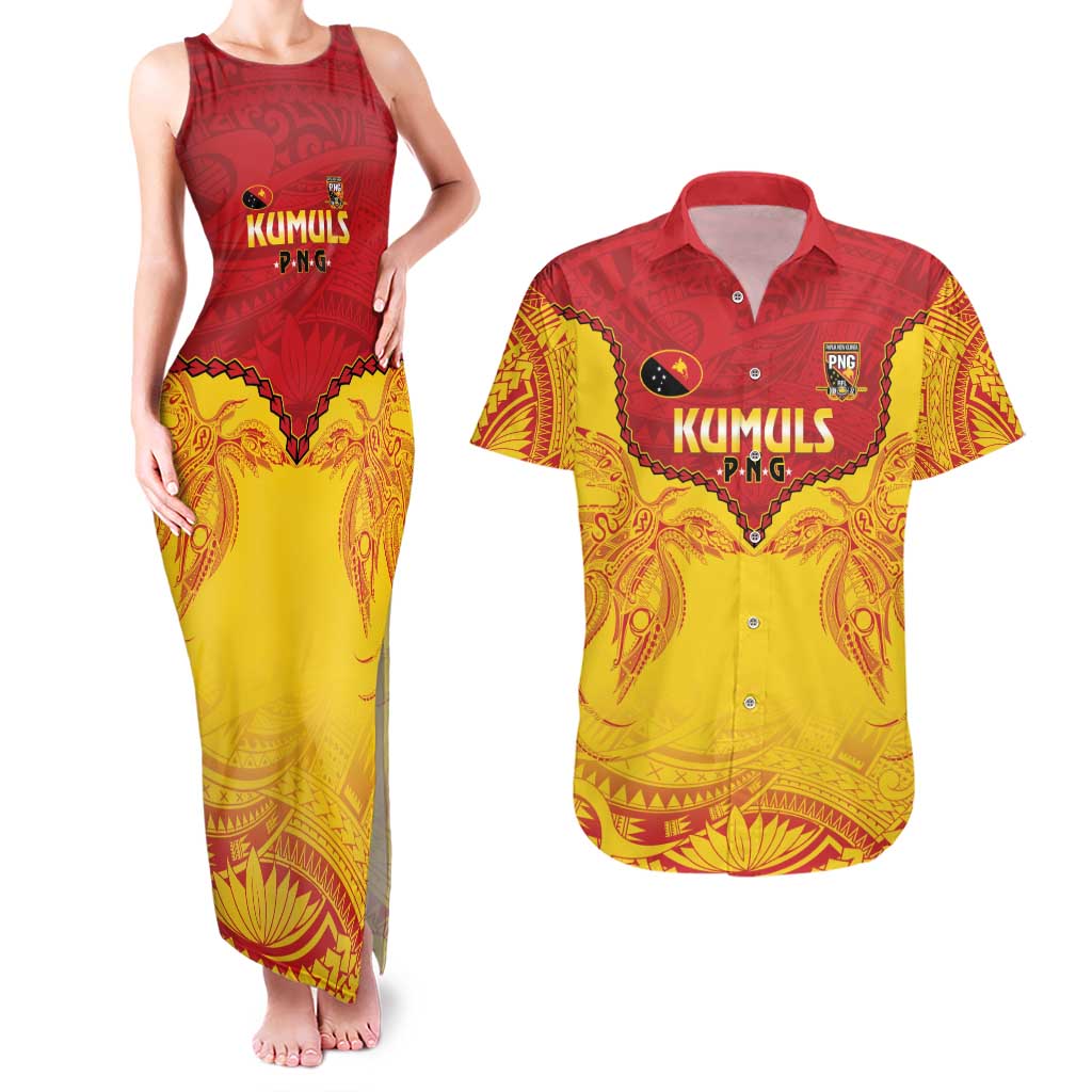 Papua New Guinea Rugby Custom Couples Matching Tank Maxi Dress and Hawaiian Shirt Go Kumuls PNG - Polynesian Pattern