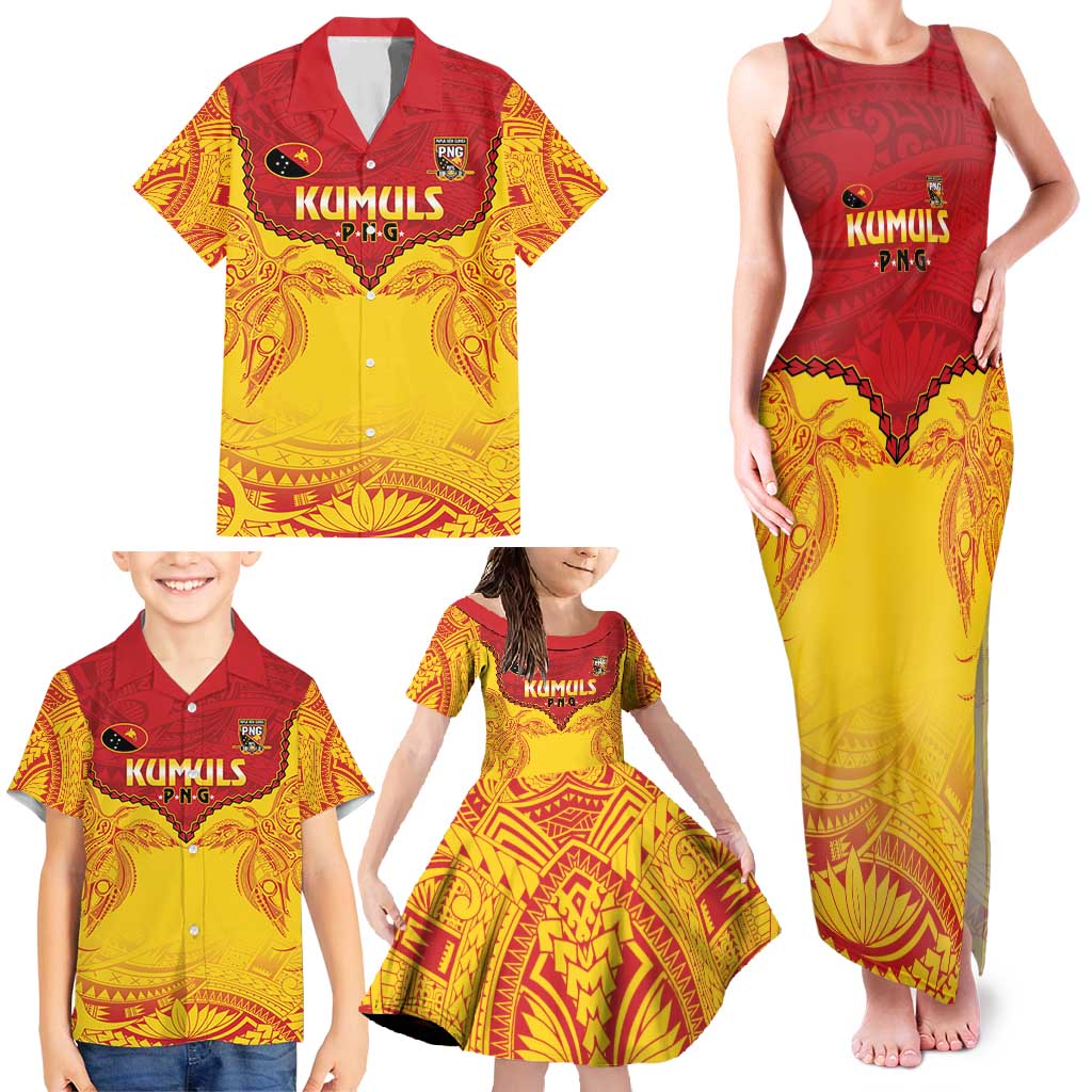 Papua New Guinea Rugby Custom Family Matching Tank Maxi Dress and Hawaiian Shirt Go Kumuls PNG - Polynesian Pattern