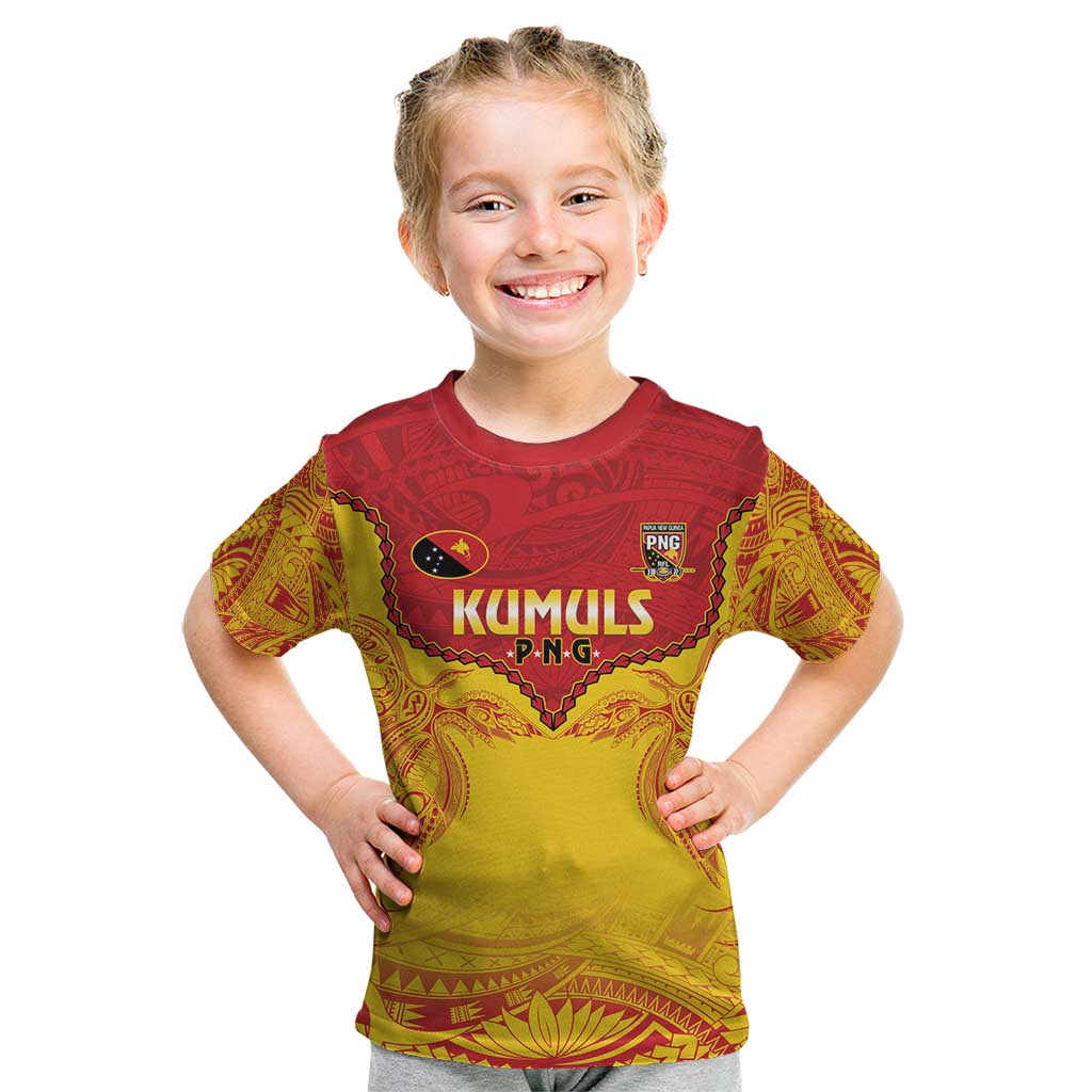 Papua New Guinea Rugby Custom Kid T Shirt Go Kumuls PNG - Polynesian Pattern