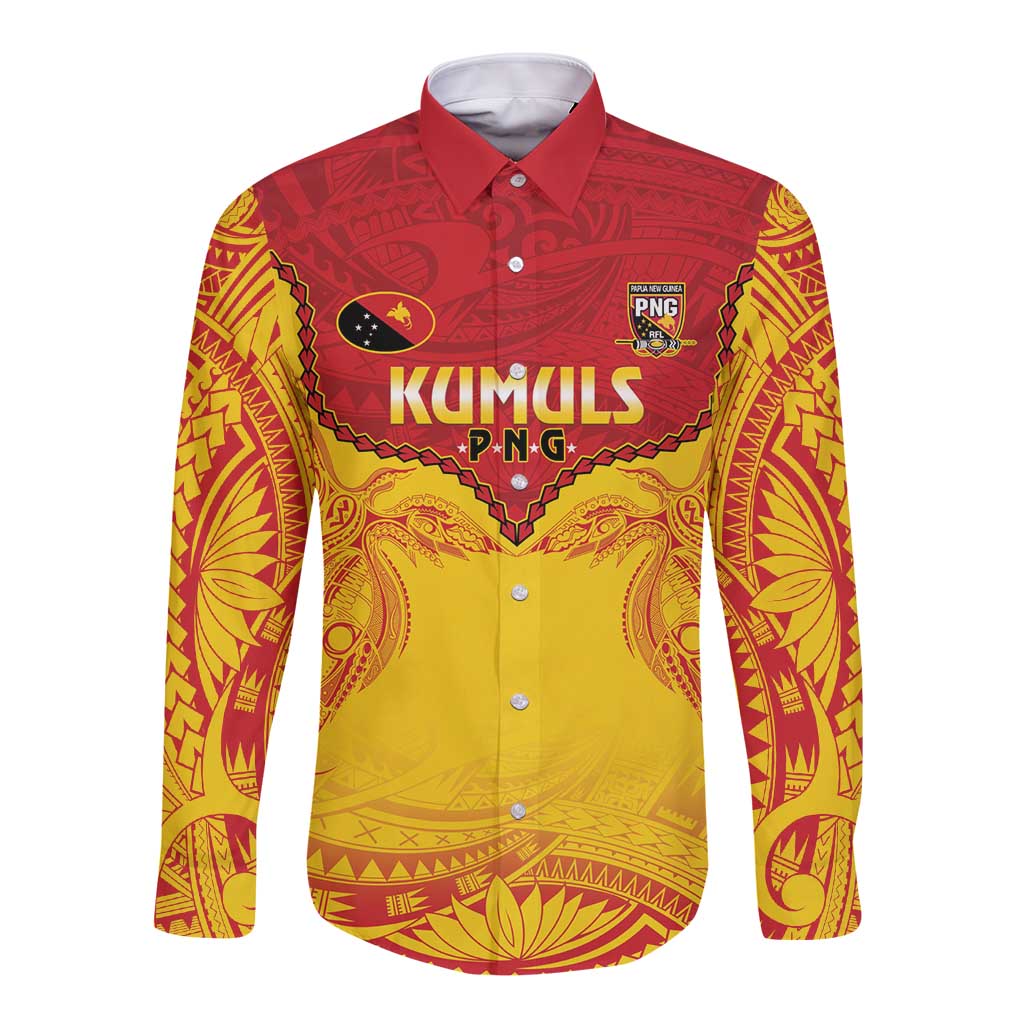 Papua New Guinea Rugby Custom Long Sleeve Button Shirt Go Kumuls PNG - Polynesian Pattern