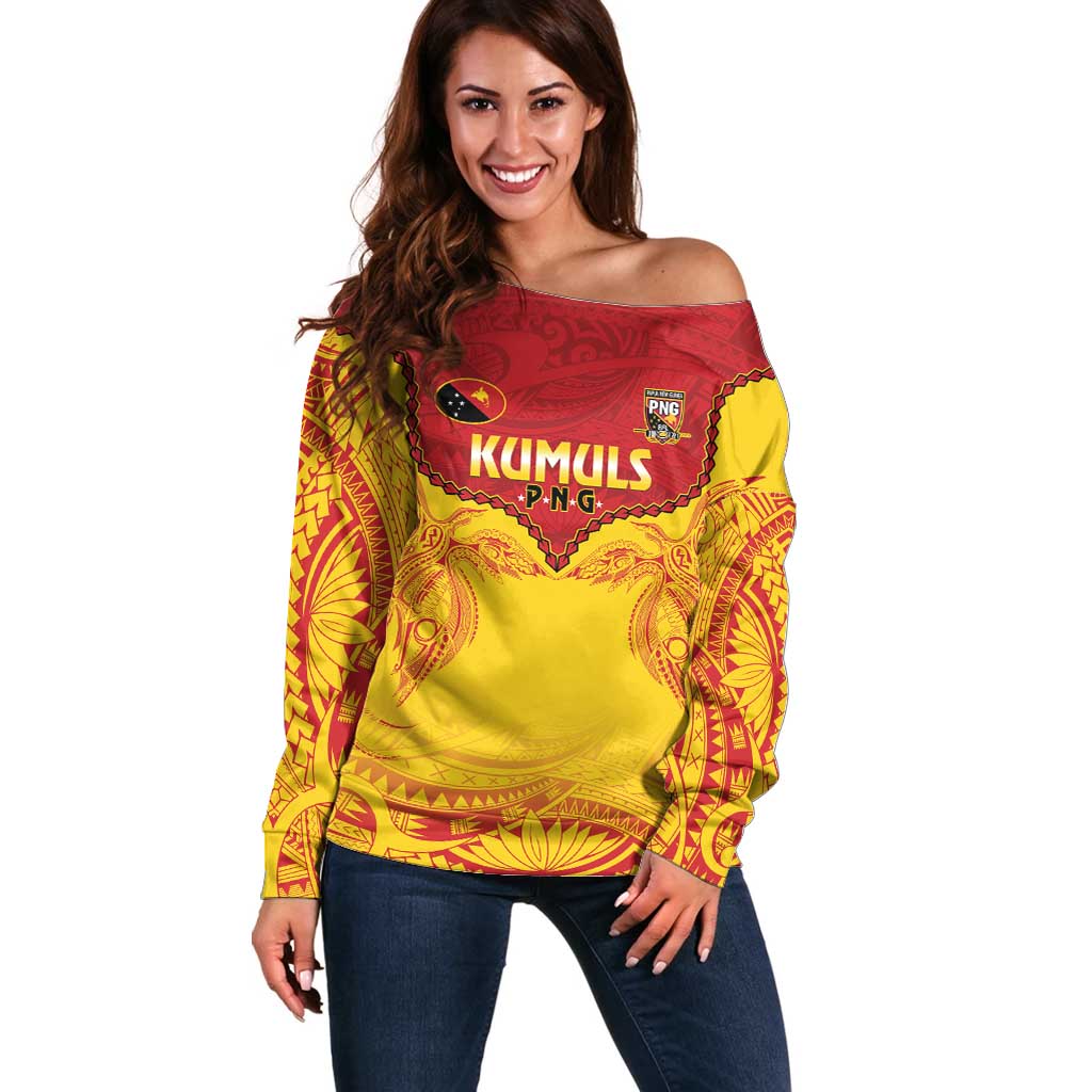 Papua New Guinea Rugby Custom Off Shoulder Sweater Go Kumuls PNG - Polynesian Pattern