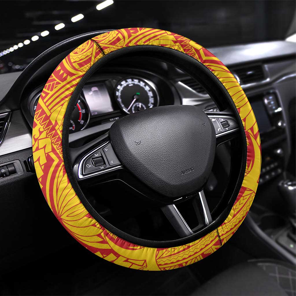 Papua New Guinea Rugby Steering Wheel Cover Go Kumuls PNG - Polynesian Pattern