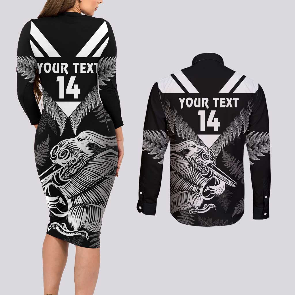 Aotearoa Silver Fern Rugby Custom Couples Matching Long Sleeve Bodycon Dress and Long Sleeve Button Shirt 2024 Go Kiwi
