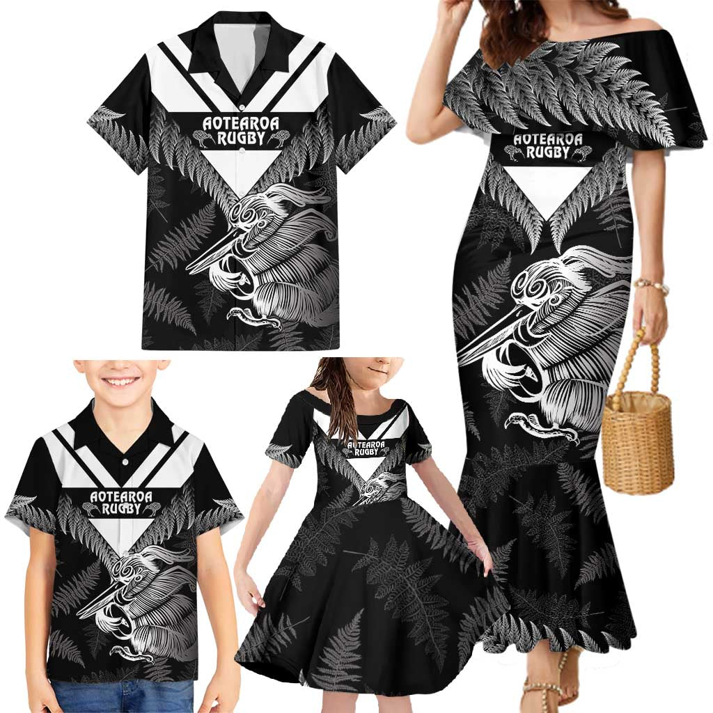Aotearoa Silver Fern Rugby Custom Family Matching Mermaid Dress and Hawaiian Shirt 2024 Go Kiwi