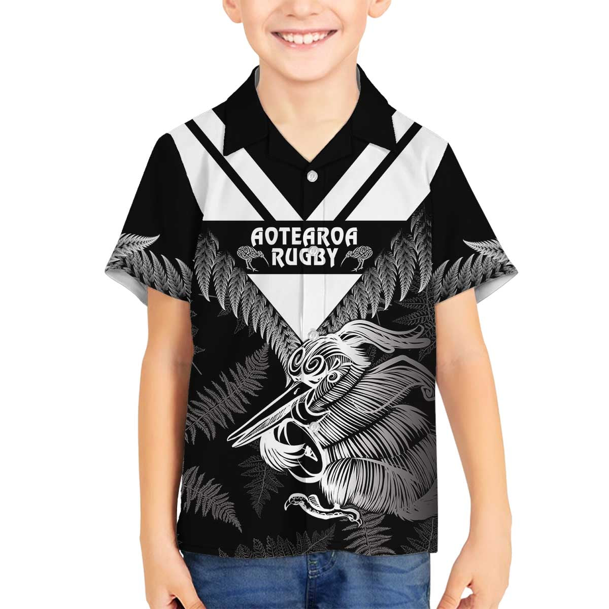Aotearoa Silver Fern Rugby Custom Family Matching Off The Shoulder Long Sleeve Dress and Hawaiian Shirt 2024 Go Kiwi