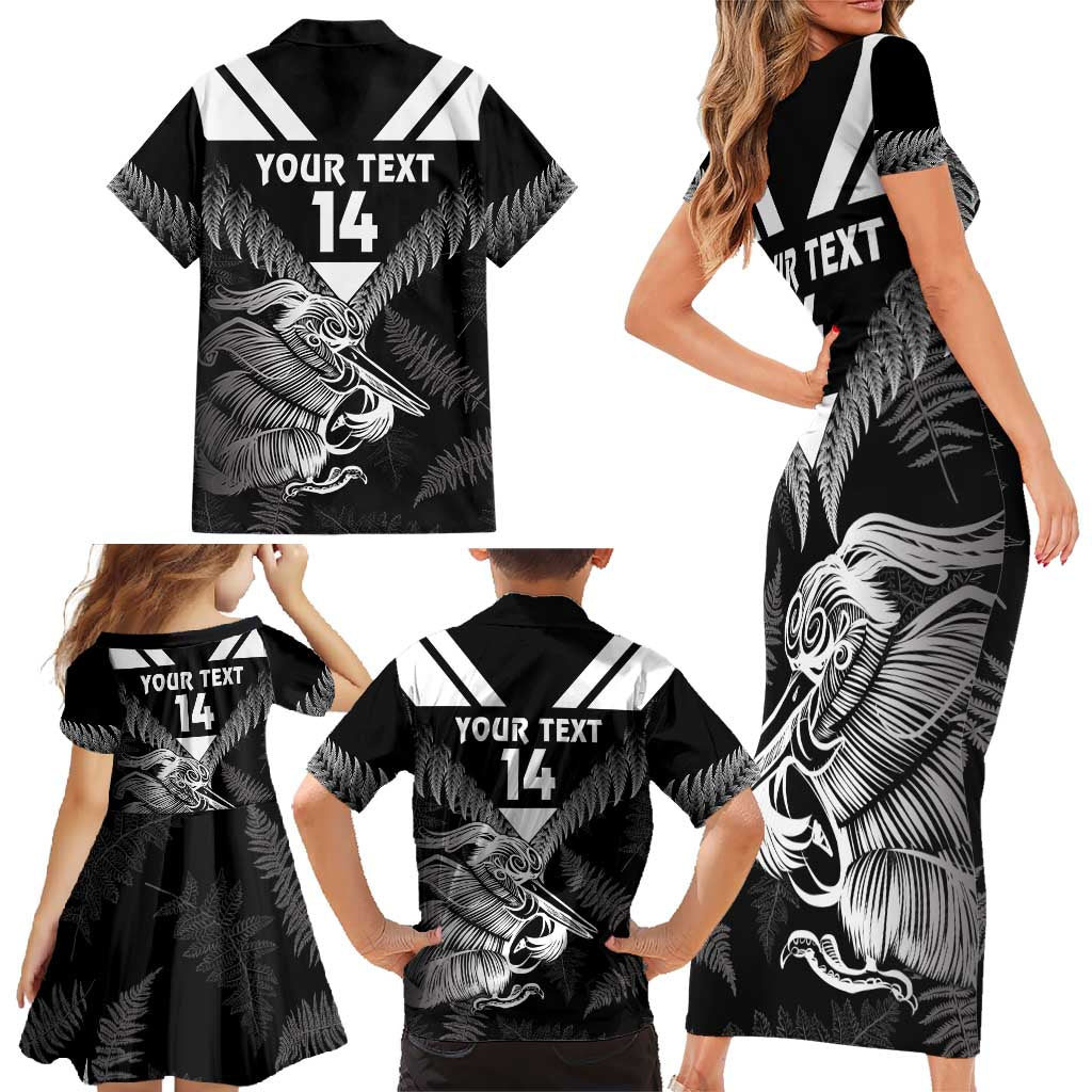 Aotearoa Silver Fern Rugby Custom Family Matching Short Sleeve Bodycon Dress and Hawaiian Shirt 2024 Go Kiwi