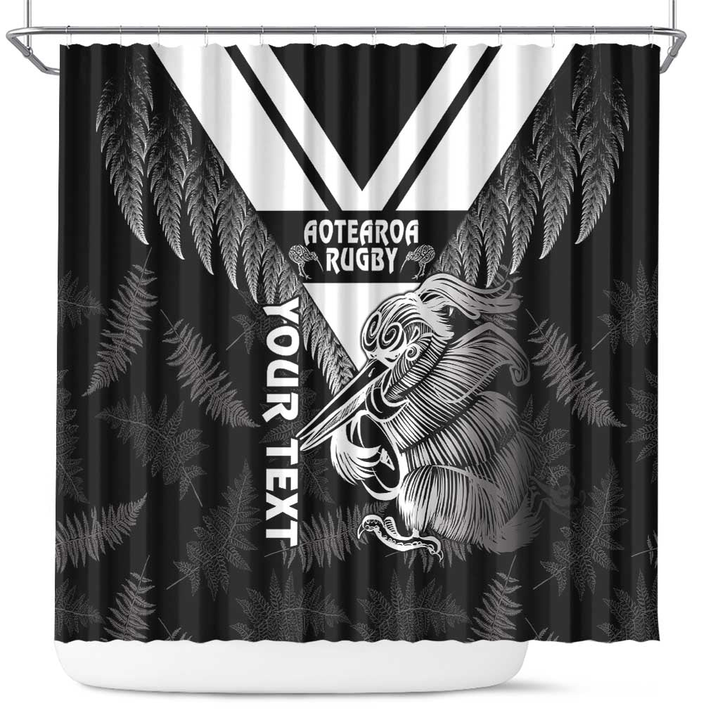 Aotearoa Silver Fern Rugby Custom Shower Curtain 2024 Go Kiwi LT14 Black - Polynesian Pride