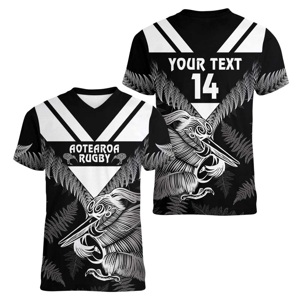 Aotearoa Silver Fern Rugby Custom Women V-Neck T-Shirt 2024 Go Kiwi LT14 - Polynesian Pride