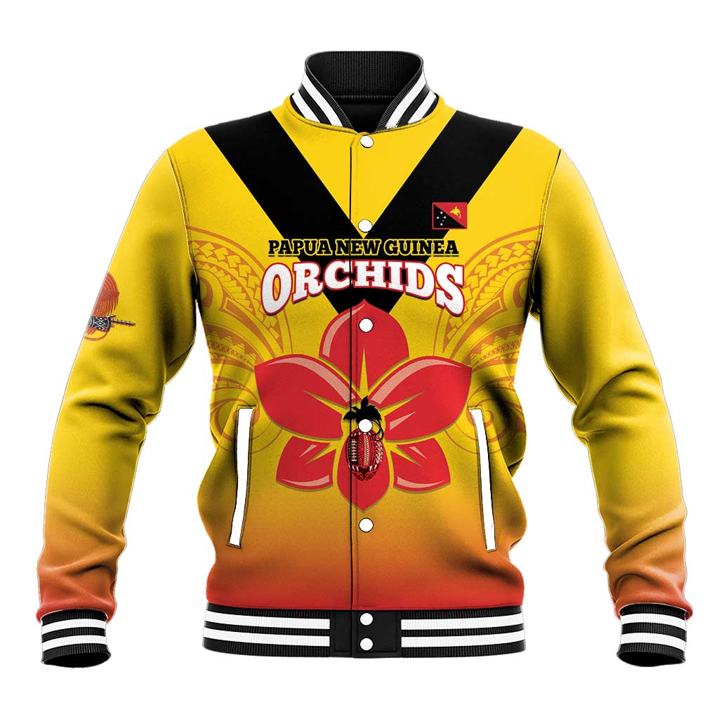 Orchids PNG Rugby Custom Baseball Jacket Go Champions Papua New Guinea