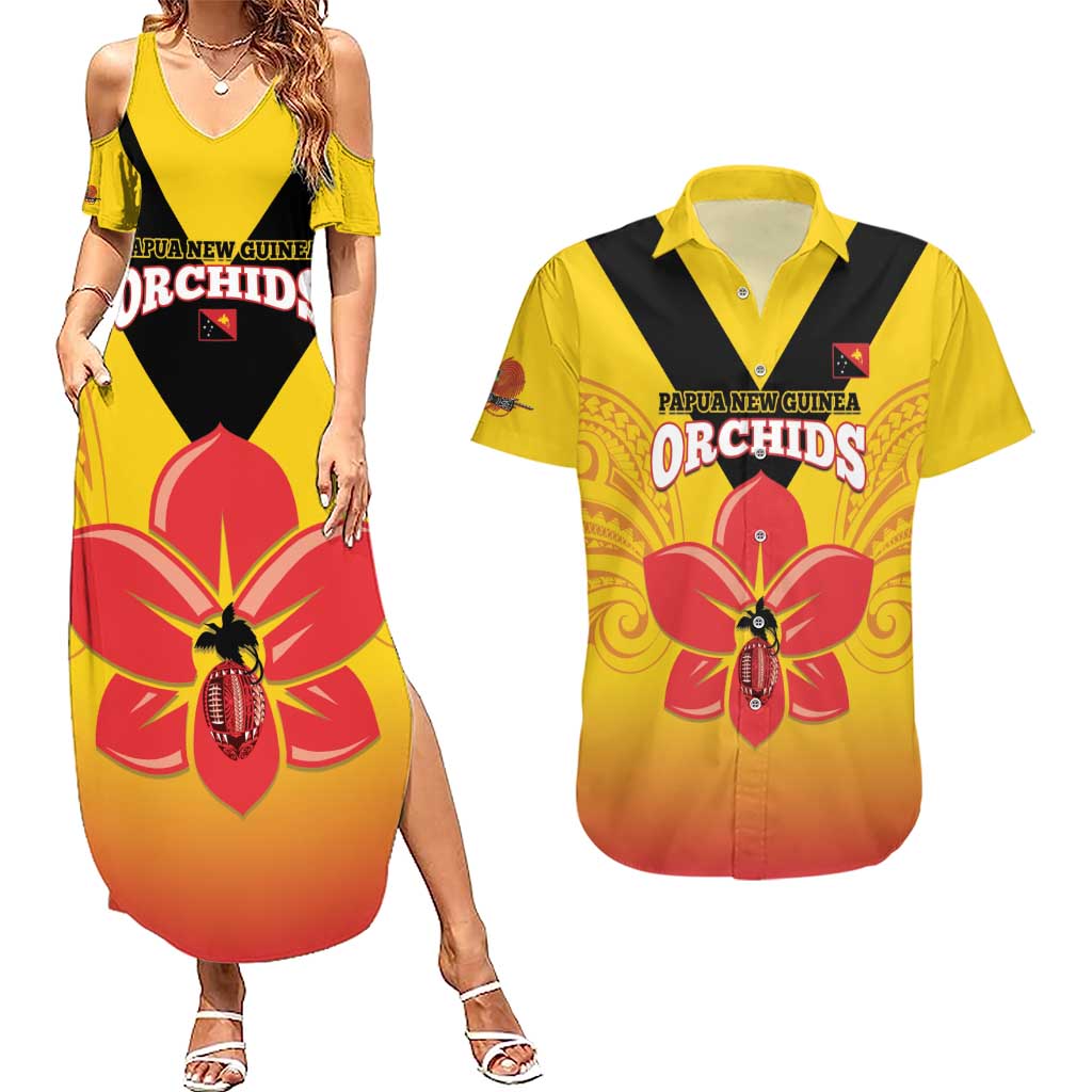 Orchids PNG Rugby Custom Couples Matching Summer Maxi Dress and Hawaiian Shirt Go Champions Papua New Guinea